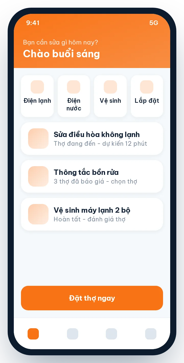 Ứng dụng đặt thợ trên điện thoại